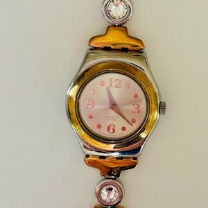Swatch rose gold silver and Swarovski bracelet Watch- rare limited edition